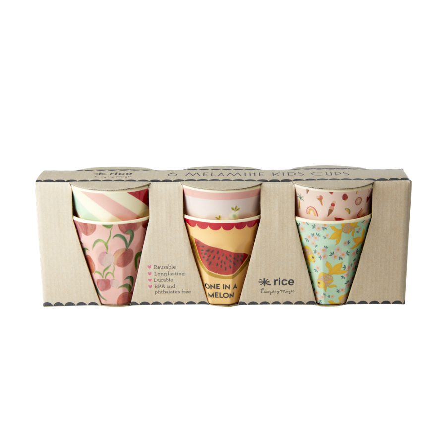 Set of 6 Small Kids Melamine Cups Goldfish & Go Girl Collection Rice DK